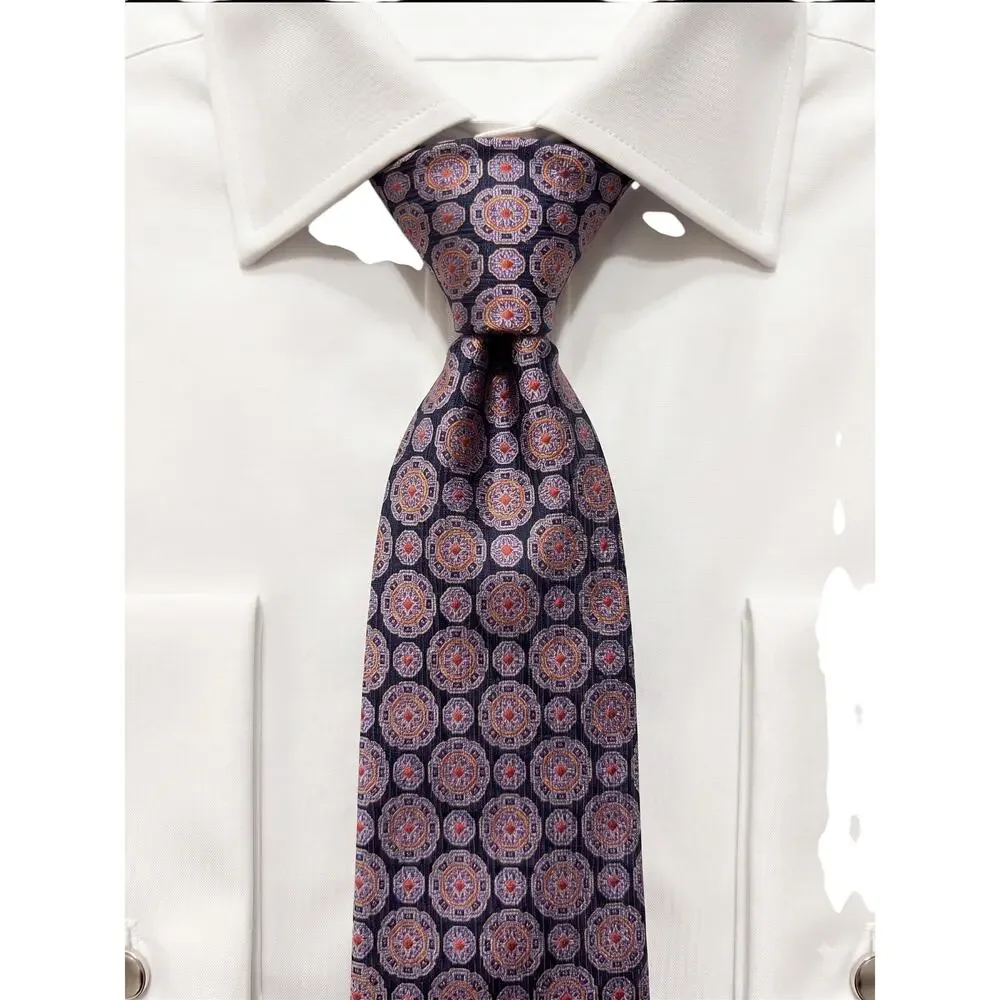 Cremieux Black Geometric Medallion Handmade 100% Silk Necktie